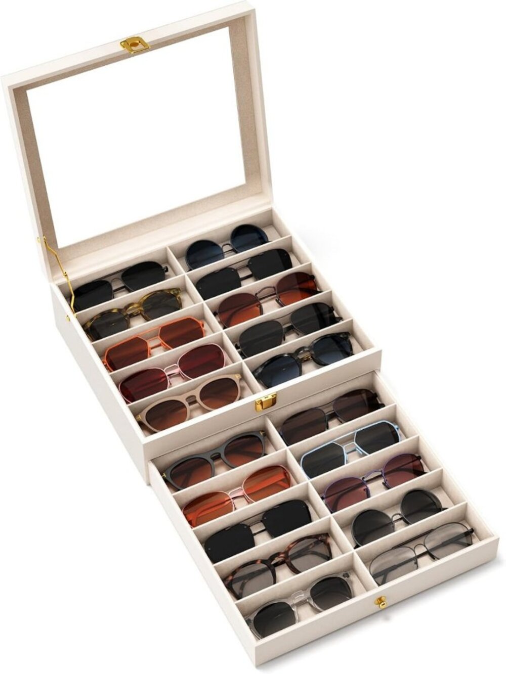 20-Slot Sunglasses Organizer & Eyeglass Display Case - 2-Layer Holder with Clear